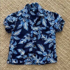 Blue Ginger Boys Hawaiian button down Blue Leaf Print size 2